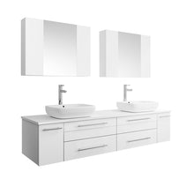 Load image into Gallery viewer, Fresca Lucera 72&quot; White Wall Hung Double Vessel Sink Modern Bathroom Vanity w/ Medicine Cabinets- Fresca