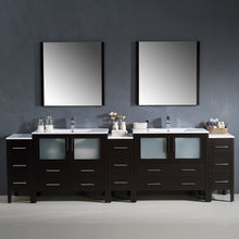 Load image into Gallery viewer, Fresca Torino 108&quot; Espresso Modern Double Sink Bathroom Vanity w/ 3 Side Cabinets &amp; Integrated Sinks- Fresca