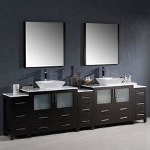 Load image into Gallery viewer, Fresca Torino 108&quot; Espresso Modern Double Sink Bathroom Vanity w/ 3 Side Cabinets &amp; Vessel Sinks- Fresca