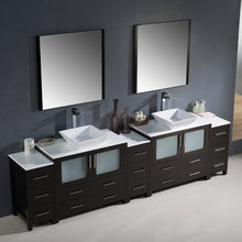 Load image into Gallery viewer, Fresca Torino 108&quot; Espresso Modern Double Sink Bathroom Vanity w/ 3 Side Cabinets &amp; Vessel Sinks- Fresca