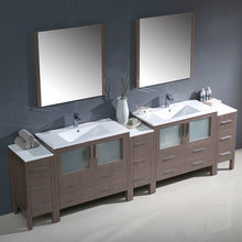 Load image into Gallery viewer, Fresca Torino 108&quot; Gray Oak Modern Double Sink Bathroom Vanity w/ 3 Side Cabinets &amp; Integrated Sinks- Fresca