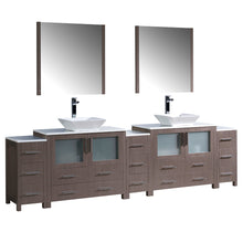 Load image into Gallery viewer, Fresca Torino 108&quot; Gray Oak Modern Double Sink Bathroom Vanity w/ 3 Side Cabinets &amp; Vessel Sinks- Fresca
