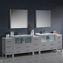 Load image into Gallery viewer, Fresca Torino 108&quot; Gray Modern Double Sink Bathroom Vanity w/ 3 Side Cabinets &amp; Integrated Sinks- Fresca