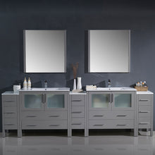 Load image into Gallery viewer, Fresca Torino 108&quot; Gray Modern Double Sink Bathroom Vanity w/ 3 Side Cabinets &amp; Integrated Sinks- Fresca