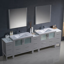 Load image into Gallery viewer, Fresca Torino 108&quot; Gray Modern Double Sink Bathroom Vanity w/ 3 Side Cabinets &amp; Integrated Sinks- Fresca