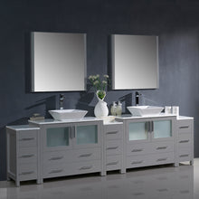 Load image into Gallery viewer, Fresca Torino 108&quot; Gray Modern Double Sink Bathroom Vanity w/ 3 Side Cabinets &amp; Vessel Sinks- Fresca