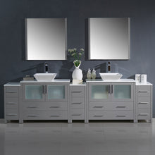 Load image into Gallery viewer, Fresca Torino 108&quot; Gray Modern Double Sink Bathroom Vanity w/ 3 Side Cabinets &amp; Vessel Sinks- Fresca