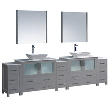 Load image into Gallery viewer, Fresca Torino 108&quot; Gray Modern Double Sink Bathroom Vanity w/ 3 Side Cabinets &amp; Vessel Sinks- Fresca