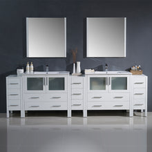 Load image into Gallery viewer, Fresca Torino 108&quot; White Modern Double Sink Bathroom Vanity w/ 3 Side Cabinets &amp; Integrated Sinks- Fresca