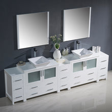 Load image into Gallery viewer, Fresca Torino 108&quot; White Modern Double Sink Bathroom Vanity w/ 3 Side Cabinets &amp; Vessel Sinks- Fresca