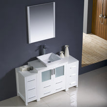 Load image into Gallery viewer, Fresca Torino 54&quot; White Modern Bathroom Vanity w/ 2 Side Cabinets &amp; Vessel Sink- Fresca