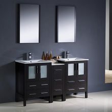 Load image into Gallery viewer, Fresca Torino 60&quot; Espresso Modern Double Sink Bathroom Vanity w/ Side Cabinet &amp; Integrated Sinks- Fresca