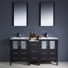 Load image into Gallery viewer, Fresca Torino 60&quot; Espresso Modern Double Sink Bathroom Vanity w/ Side Cabinet &amp; Integrated Sinks- Fresca