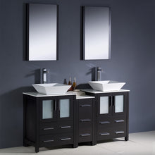 Load image into Gallery viewer, Fresca Torino 60&quot; Espresso Modern Double Sink Bathroom Vanity w/ Side Cabinet &amp; Vessel Sinks- Fresca