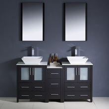 Load image into Gallery viewer, Fresca Torino 60&quot; Espresso Modern Double Sink Bathroom Vanity w/ Side Cabinet &amp; Vessel Sinks- Fresca