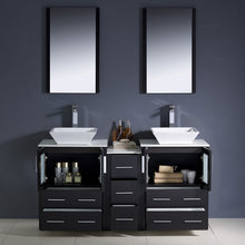 Load image into Gallery viewer, Fresca Torino 60&quot; Espresso Modern Double Sink Bathroom Vanity w/ Side Cabinet &amp; Vessel Sinks- Fresca