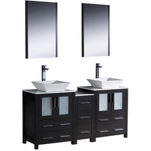 Load image into Gallery viewer, Fresca Torino 60&quot; Espresso Modern Double Sink Bathroom Vanity w/ Side Cabinet &amp; Vessel Sinks- Fresca