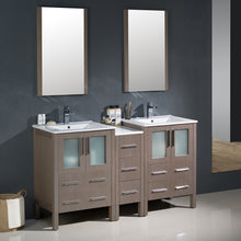 Load image into Gallery viewer, Fresca Torino 60&quot; Gray Oak Modern Double Sink Bathroom Vanity w/ Side Cabinet &amp; Integrated Sinks- Fresca