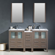 Load image into Gallery viewer, Fresca Torino 60&quot; Gray Oak Modern Double Sink Bathroom Vanity w/ Side Cabinet &amp; Integrated Sinks- Fresca
