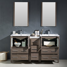 Load image into Gallery viewer, Fresca Torino 60&quot; Gray Oak Modern Double Sink Bathroom Vanity w/ Side Cabinet &amp; Integrated Sinks- Fresca