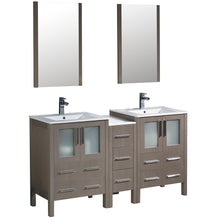 Load image into Gallery viewer, Fresca Torino 60&quot; Gray Oak Modern Double Sink Bathroom Vanity w/ Side Cabinet &amp; Integrated Sinks- Fresca