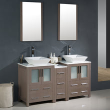 Load image into Gallery viewer, Fresca Torino 60&quot; Gray Oak Modern Double Sink Bathroom Vanity w/ Side Cabinet &amp; Vessel Sinks- Fresca