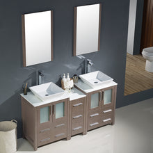 Load image into Gallery viewer, Fresca Torino 60&quot; Gray Oak Modern Double Sink Bathroom Vanity w/ Side Cabinet &amp; Vessel Sinks- Fresca