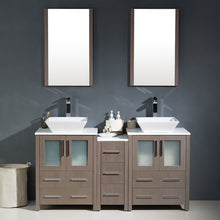 Load image into Gallery viewer, Fresca Torino 60&quot; Gray Oak Modern Double Sink Bathroom Vanity w/ Side Cabinet &amp; Vessel Sinks- Fresca