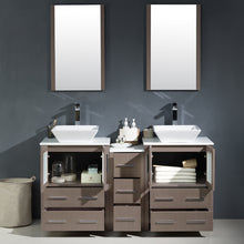 Load image into Gallery viewer, Fresca Torino 60&quot; Gray Oak Modern Double Sink Bathroom Vanity w/ Side Cabinet &amp; Vessel Sinks- Fresca
