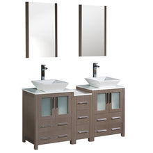 Load image into Gallery viewer, Fresca Torino 60&quot; Gray Oak Modern Double Sink Bathroom Vanity w/ Side Cabinet &amp; Vessel Sinks- Fresca