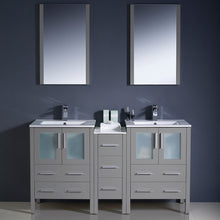 Load image into Gallery viewer, Fresca Torino 60&quot; Gray Modern Double Sink Bathroom Vanity w/ Side Cabinet &amp; Integrated Sinks- Fresca