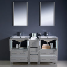 Load image into Gallery viewer, Fresca Torino 60&quot; Gray Modern Double Sink Bathroom Vanity w/ Side Cabinet &amp; Integrated Sinks- Fresca