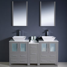 Load image into Gallery viewer, Fresca Torino 60&quot; Gray Modern Double Sink Bathroom Vanity w/ Side Cabinet &amp; Vessel Sinks- Fresca