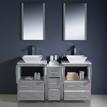 Load image into Gallery viewer, Fresca Torino 60&quot; Gray Modern Double Sink Bathroom Vanity w/ Side Cabinet &amp; Vessel Sinks- Fresca
