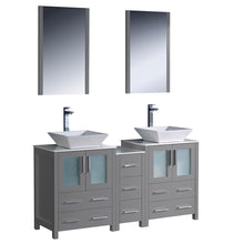 Load image into Gallery viewer, Fresca Torino 60&quot; Gray Modern Double Sink Bathroom Vanity w/ Side Cabinet &amp; Vessel Sinks- Fresca