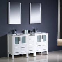 Load image into Gallery viewer, Fresca Torino 60&quot; White Modern Double Sink Bathroom Vanity w/ Side Cabinet &amp; Integrated Sinks- Fresca