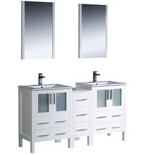 Load image into Gallery viewer, Fresca Torino 60&quot; White Modern Double Sink Bathroom Vanity w/ Side Cabinet &amp; Integrated Sinks- Fresca