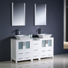 Load image into Gallery viewer, Fresca Torino 60&quot; White Modern Double Sink Bathroom Vanity w/ Side Cabinet &amp; Vessel Sinks- Fresca