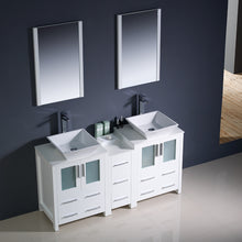 Load image into Gallery viewer, Fresca Torino 60&quot; White Modern Double Sink Bathroom Vanity w/ Side Cabinet &amp; Vessel Sinks- Fresca