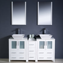 Load image into Gallery viewer, Fresca Torino 60&quot; White Modern Double Sink Bathroom Vanity w/ Side Cabinet &amp; Vessel Sinks- Fresca
