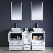 Load image into Gallery viewer, Fresca Torino 60&quot; White Modern Double Sink Bathroom Vanity w/ Side Cabinet &amp; Vessel Sinks- Fresca