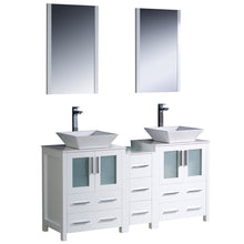 Load image into Gallery viewer, Fresca Torino 60&quot; White Modern Double Sink Bathroom Vanity w/ Side Cabinet &amp; Vessel Sinks- Fresca