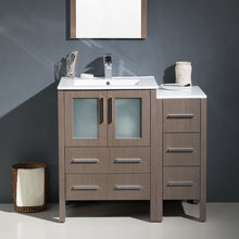 Load image into Gallery viewer, Fresca Torino 36&quot; Gray Oak Modern Bathroom Vanity w/ Side Cabinet &amp; Integrated Sinks- Fresca
