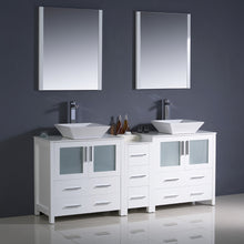 Load image into Gallery viewer, Fresca Torino 72&quot; White Modern Double Sink Bathroom Vanity w/ Side Cabinet &amp; Vessel Sinks- Fresca