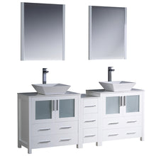 Load image into Gallery viewer, Fresca Torino 72&quot; White Modern Double Sink Bathroom Vanity w/ Side Cabinet &amp; Vessel Sinks- Fresca