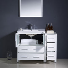 Load image into Gallery viewer, Fresca Torino 42" White Modern Bathroom Vanity w/ Side Cabinet &amp; Integrated Sink- Fresca