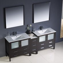 Load image into Gallery viewer, Fresca Torino 84&quot; Espresso Modern Double Sink Bathroom Vanity w/ Side Cabinet &amp; Integrated Sinks- Fresca