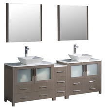 Load image into Gallery viewer, Fresca Torino 84&quot; Gray Oak Modern Double Sink Bathroom Vanity w/ Side Cabinet &amp; Vessel Sinks- Fresca