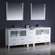 Load image into Gallery viewer, Fresca Torino 84&quot; White Modern Double Sink Bathroom Vanity w/ Side Cabinet &amp; Integrated Sinks- Fresca