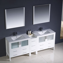 Load image into Gallery viewer, Fresca Torino 84&quot; White Modern Double Sink Bathroom Vanity w/ Side Cabinet &amp; Integrated Sinks- Fresca